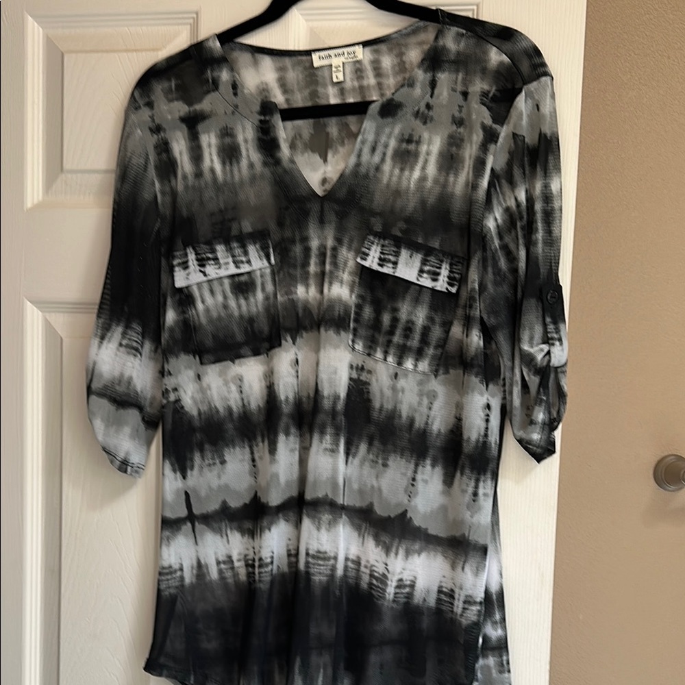 Faith and Joy Black and White tie dye sheer Blouse